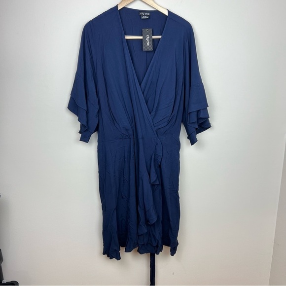 NWT City Chic Fiesta Fun Faux Wrap Navy Dress - Picture 3 of 11